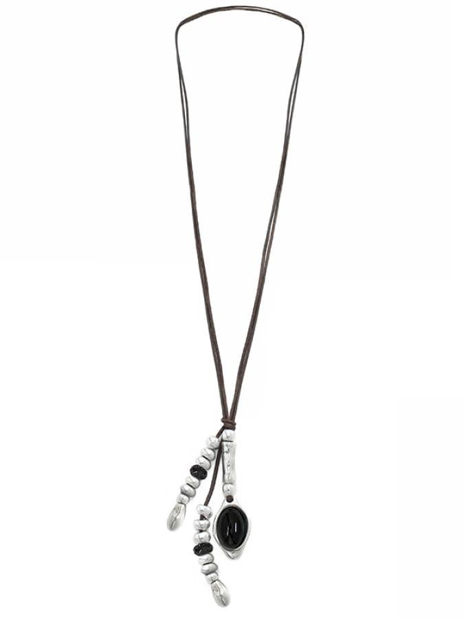 Lederkette mit Anhänger schwarzer Onyx individuell tragbar - Schwarz - K269_black - Halsketten - Beau Soleil Jewelry