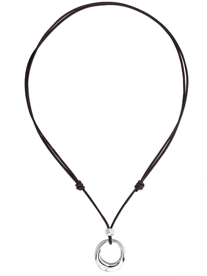 Ketten - Lederkette mit Ring vergoldet oder versilbert - Silber - K262-silber-braun - Beau Soleil Jewelry