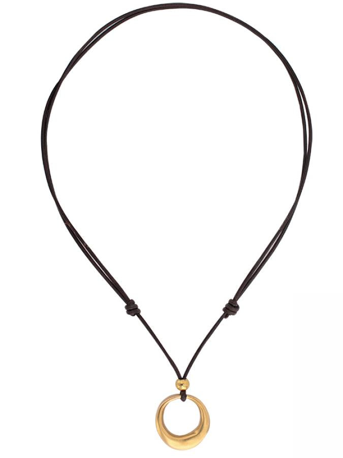 Ketten - Lederkette mit Ring vergoldet oder versilbert - Gold - K262-gold-braun - Beau Soleil Jewelry
