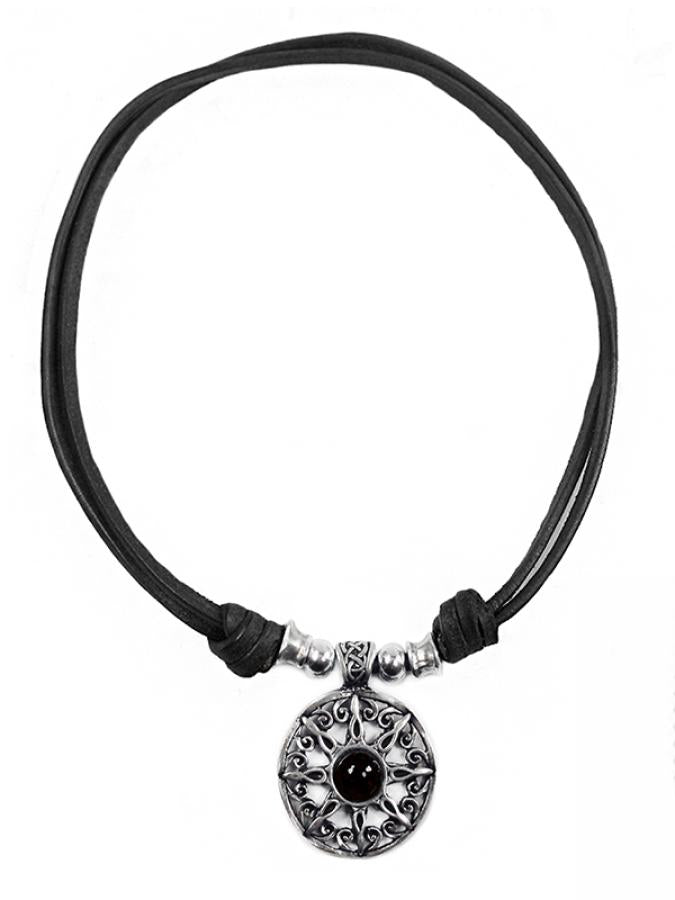 Ketten - Lederkette Sonnenanhänger Onyx - Braun - K181_onyx - Beau Soleil Jewelry