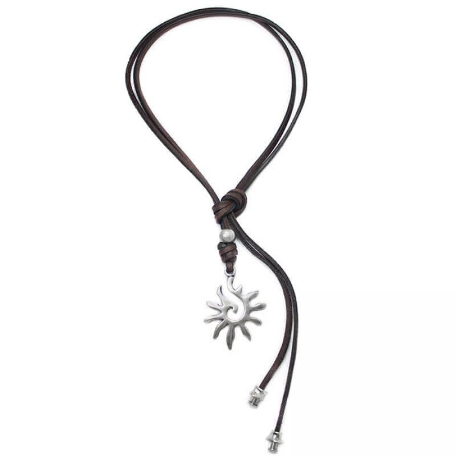 Lederkette mit Anhänger Sonne individuell tragbar - Braun - K255 - Beau Soleil Jewelry