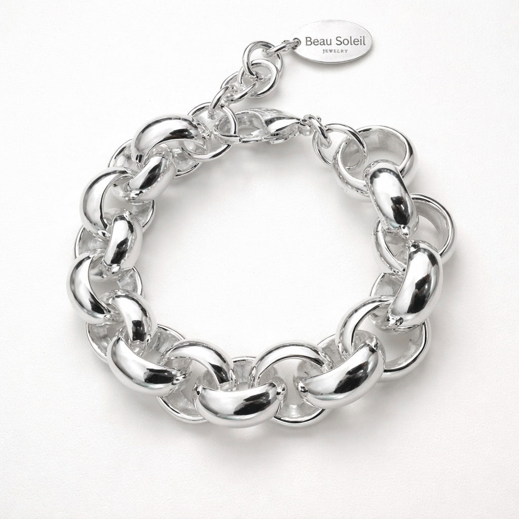 Armbänder - Massives Glieder-Armband mit großen Rollogliedern - Silber - A201-silber - Beau Soleil Jewelry