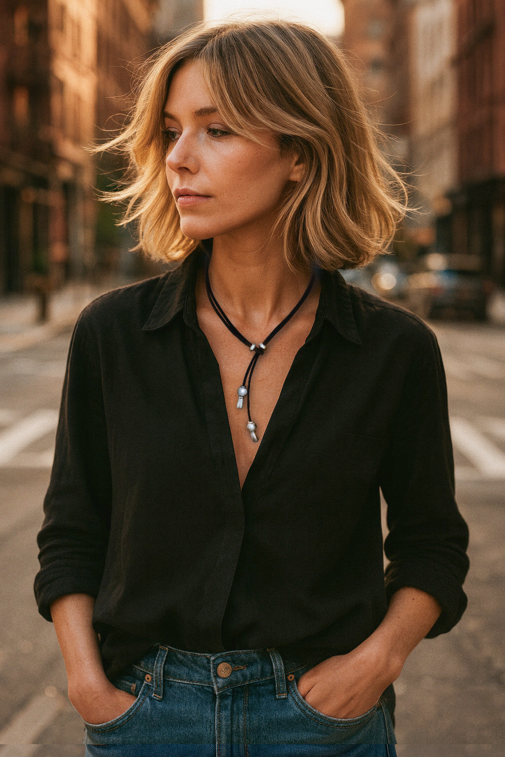 Ketten - Lederkette Damen individuell tragbar K256 - 55cm Braunes Leder - K256-bead - Beau Soleil Jewelry