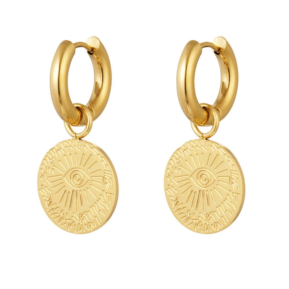 Ohrhänger Ohrringe - Ohrringe Creolen mit Münze wachsames Auge - Gold - oy-115-gold - Beau Soleil Jewelry