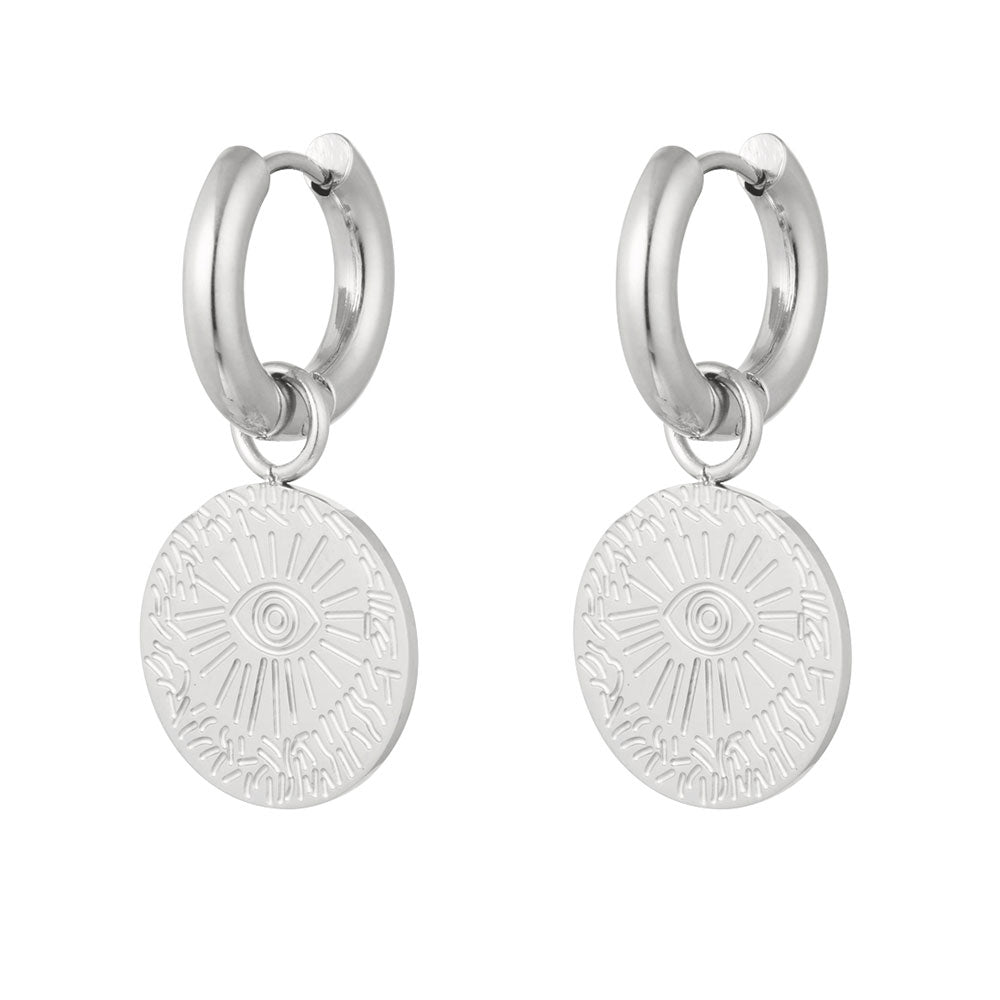 Ohrhänger Ohrringe - Ohrringe Creolen mit Münze wachsames Auge - Silber - oy-115-silber - Beau Soleil Jewelry