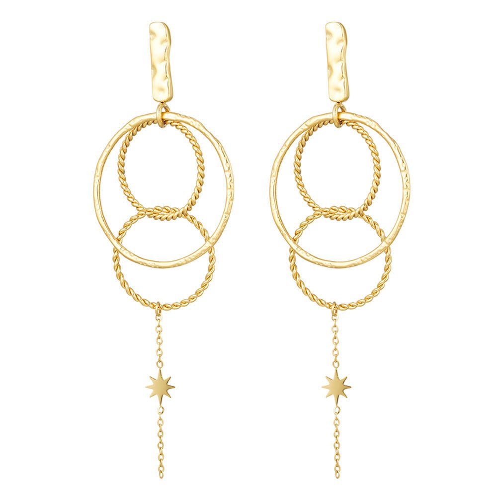 Ohrhänger Ohrringe - Ohrringe mit Kette und Stern-Anhänger - Gold - ohrhaenger-ringe+stern-gold-oy116 - Beau Soleil Jewelry