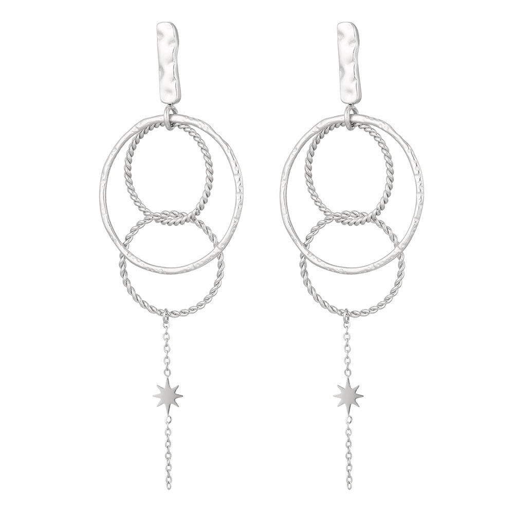 Ohrhänger Ohrringe - Ohrringe mit Kette und Stern-Anhänger - Silber - ohrhaenger-ringe+stern-silber-oy116 - Beau Soleil Jewelry