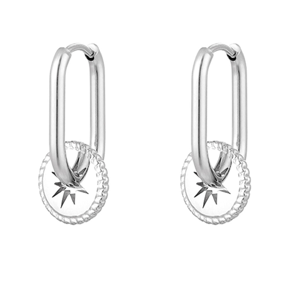 Ohrhänger Ohrringe - Ovale Creolen Ohringe mit Stern - Silber - O-0290620-118-silber - Beau Soleil Jewelry