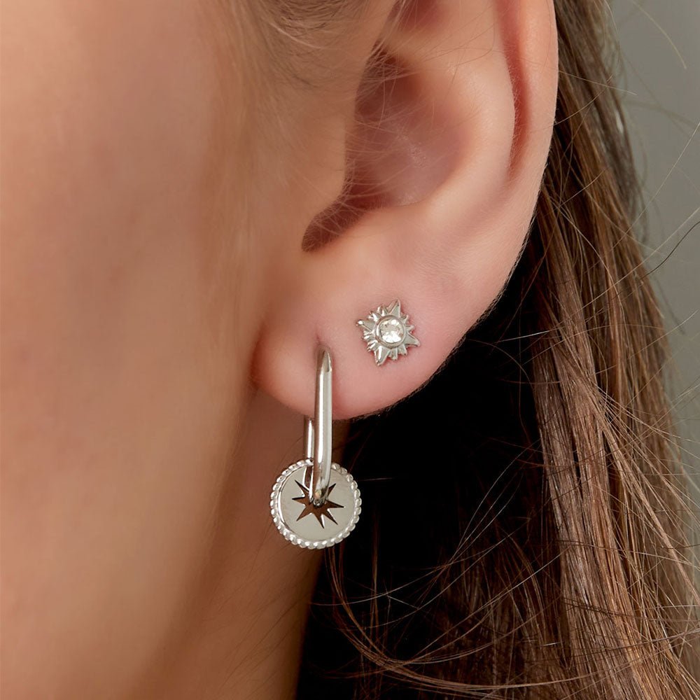 Ohrhänger Ohrringe - Ovale Creolen Ohringe mit Stern - Silber - O-0290620-118-silber - Beau Soleil Jewelry