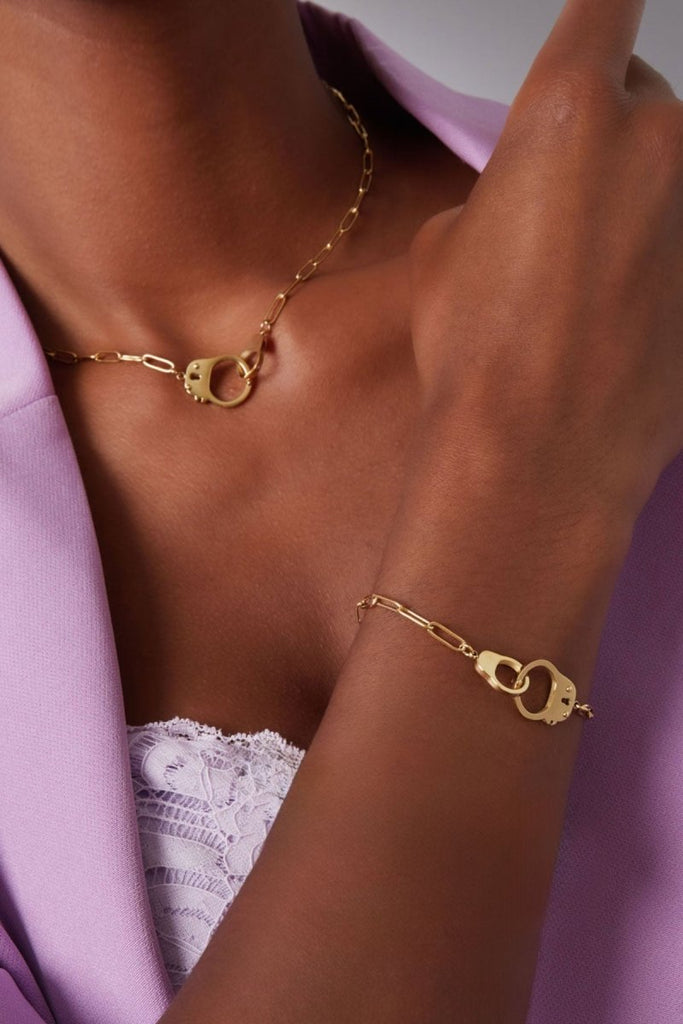 Ketten - Schmuck Set Feine Halskette und Armband mit Schloss und Ring - Gold - Beau Soleil Jewelry