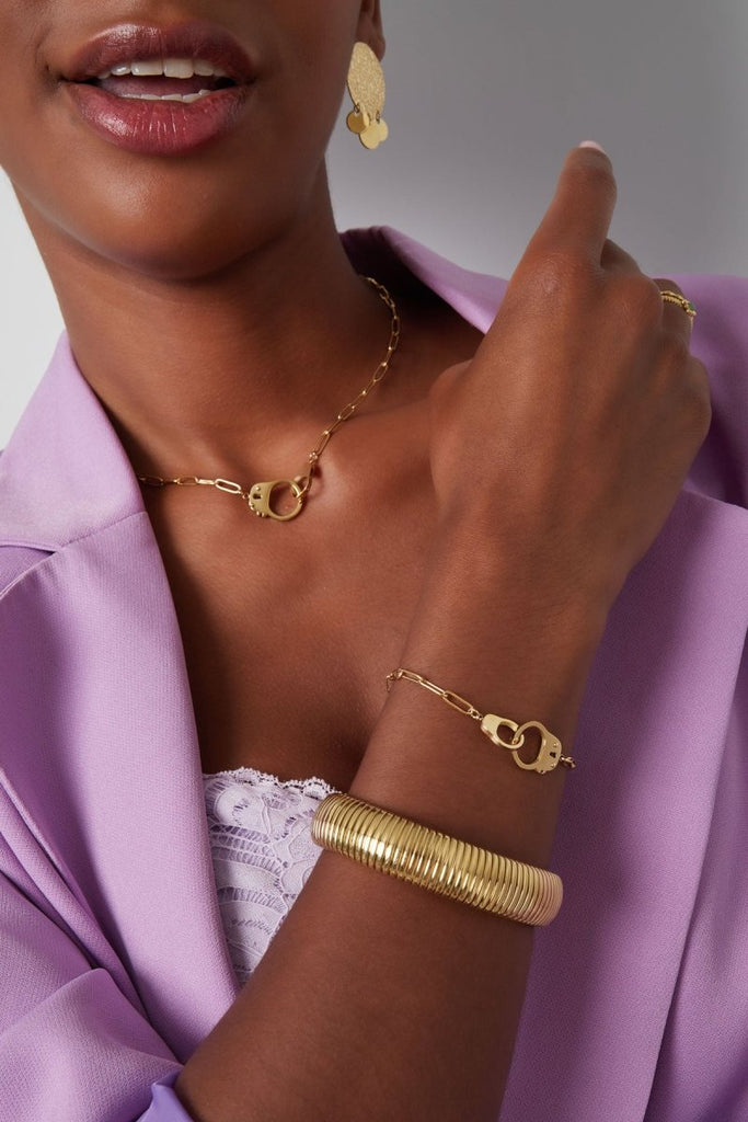 Ketten - Schmuck Set Feine Halskette und Armband mit verbundenen Ringen - Gold - Beau Soleil Jewelry