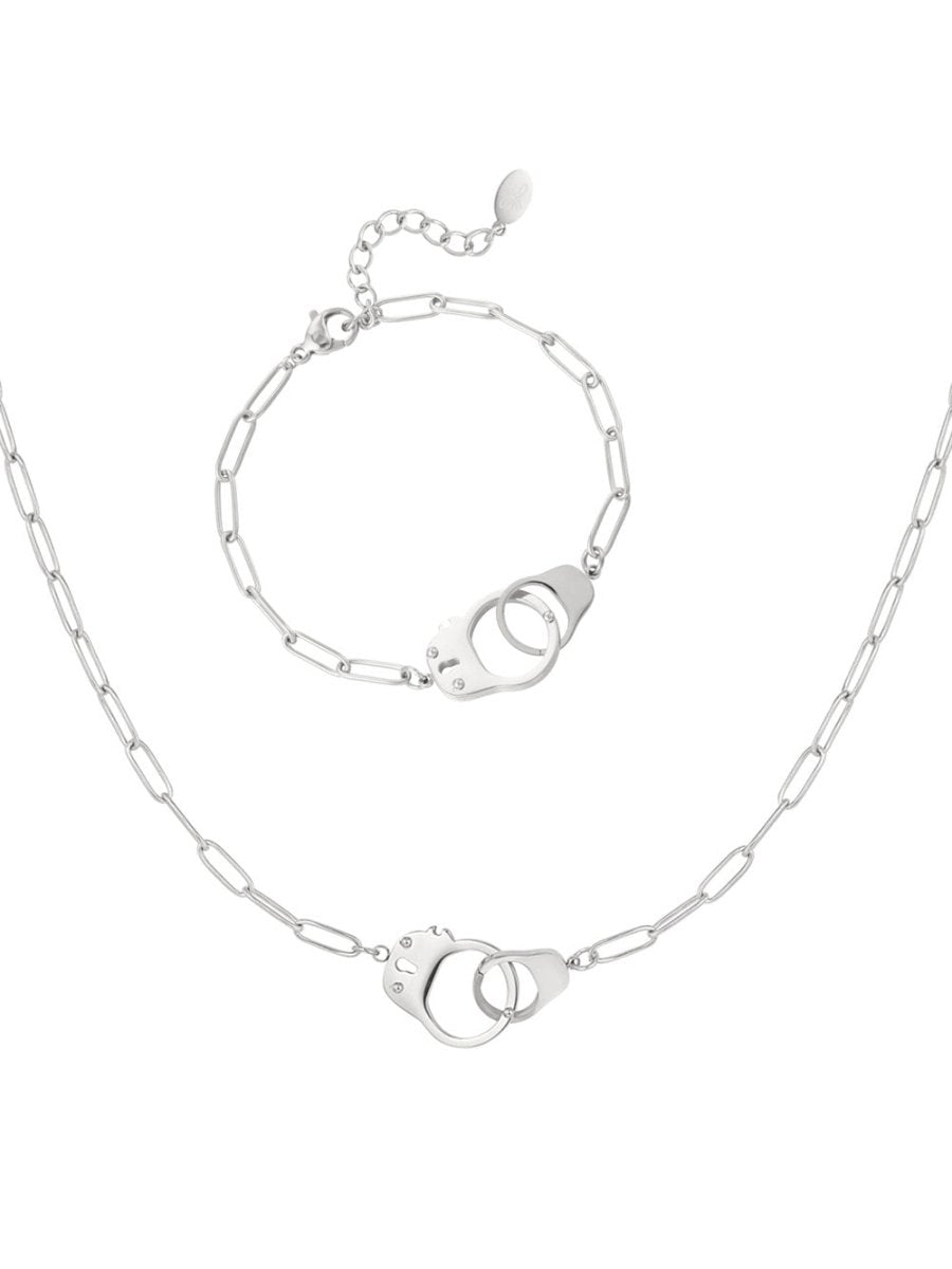 Ketten - Schmuck Set Feine Halskette und Armband mit verbundenen Ringen - Gold - Beau Soleil Jewelry