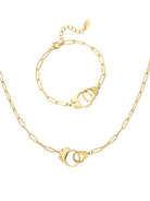 Ketten - Schmuck Set Feine Halskette und Armband mit verbundenen Ringen - Gold - Beau Soleil Jewelry