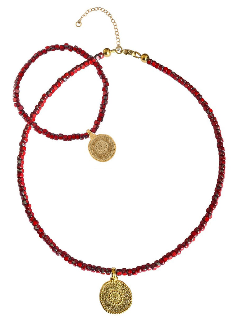 Schmuck Set’s - Schmuck Set in Rot Choker kurze Kette und Armband - 17 - set-k+a515-17-gold - Beau Soleil Jewelry