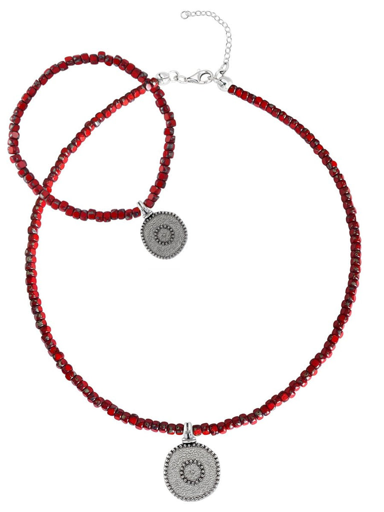 Schmuck Set’s - Schmuck Set in Rot Choker kurze Kette und Armband - 17 - set-k+a515-17-silber - Beau Soleil Jewelry