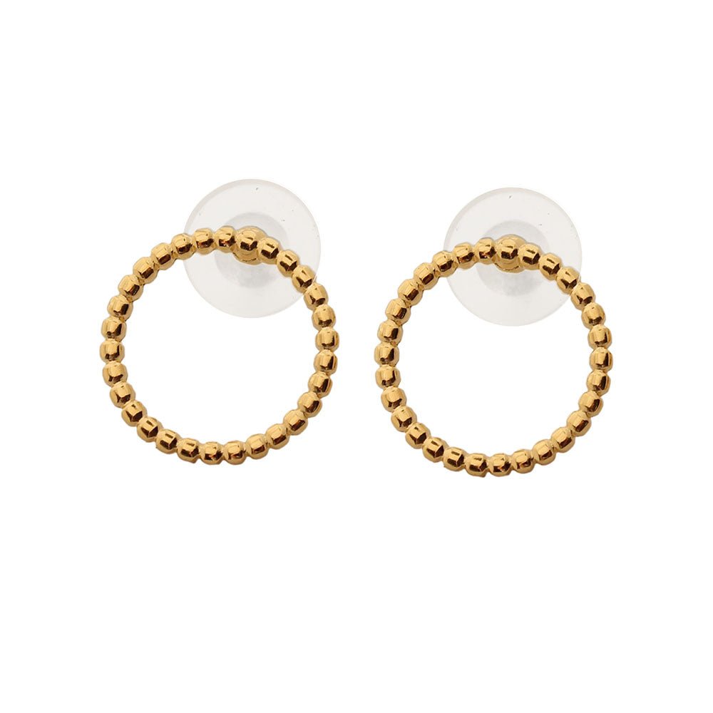Leder Ohrhänger Ohrringe - Sphere Schmuck Ohrstecker Ring - Gold - o.ring-gold-265 - Beau Soleil Jewelry