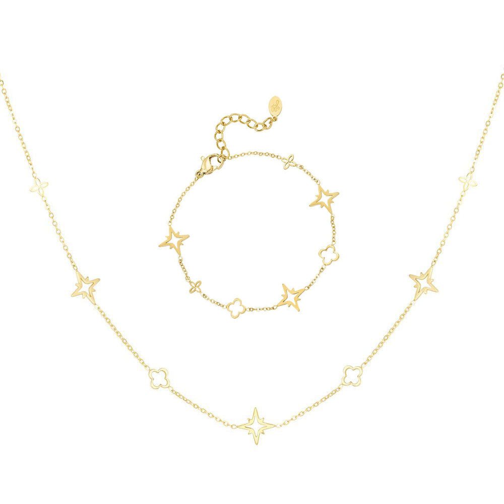 Ketten - Sterne & Glück Halskette und Armband - Gold - set-k+a1016-gold - Beau Soleil Jewelry